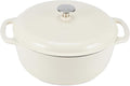 Amazon Basics Enameled Cast Iron Dutch Oven Pot with Lid, Round, Dual Handles, Heavy-Duty, Oven Safe for Stews, Roasting, Baking, 4.3-Quart, White