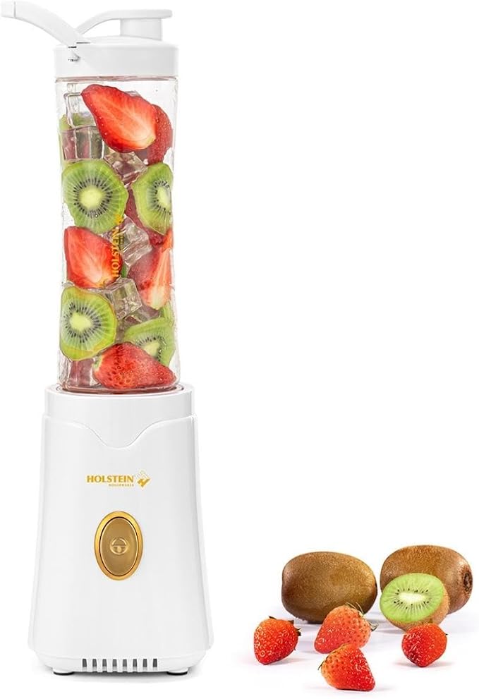 Holstein Housewares Personal Blender - Creamily Smooth Shakes and Smoothies, BPA-Free 20oz To-Go Cups, Golden Elegance Design, 250W