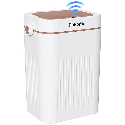 Pukomc Automatic Trash Can, 3.2 Gallon Bathroom Garbage Can | Mobile Rolling Wheels, Height-Adjustable Stand Tilting, Technology Sensor Waterproof Wastebasket for Bedroom Office Bathroom