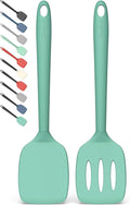 Coukre 2 Pack Silicone Spatula Set,High Heat Resistant, BPA-Free | Dishwasher Safe Kitchen Spatula for Nonstick Pans, Solid & Slotted Turners for Cooking, Sautéing, and Flipping, PureAquaGreen