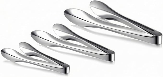 3 Pack Polished Stainless Steel Serving Tongs 6, 9 and 12 Inch Metal Food Silver Tong for Buffet Salad BBQ Grilling Heavy Duty Kitchen Utensils for Cooking Catering Wedding Party