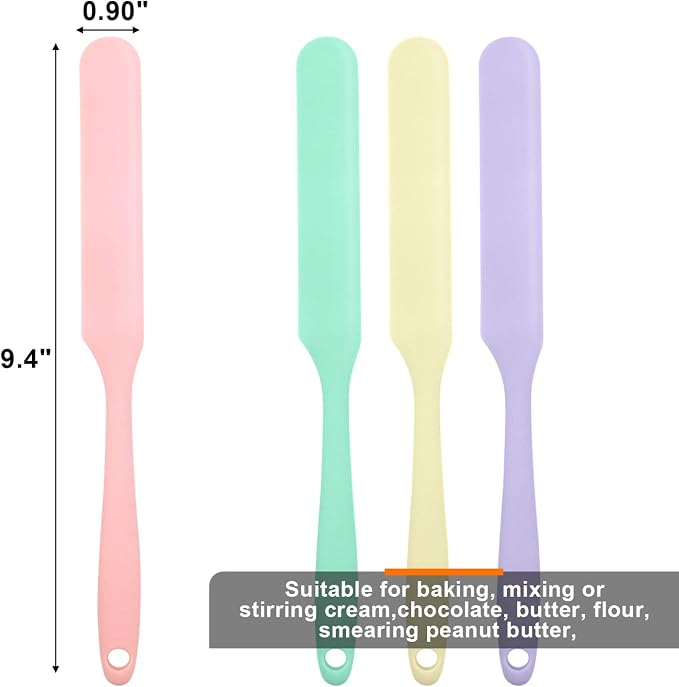 4 Pcs Silicone Jar Spatula, Heat Resistant Cake Cream Scraper Set | Non-Stick Silicone Spatula, 9.8 Inch Cake Cream Butter Scraper(4 colors）