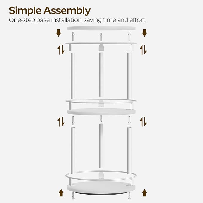 Lazy Susan Organizer, Rotating Spice Rack, 3 Tier Spice Turntable Organizer, Industrial Turntable Spice Holder, for Kitchen Countertop and Cabinet, Compact and Versatile, White SR23WW