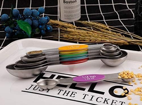 Magnetic Measuring Spoons Set Stainless Steel Dual Sided Measuring Spoons | Stackable Teaspoon Sets of 6 for Measuring Dry and Liquid Ingredients
