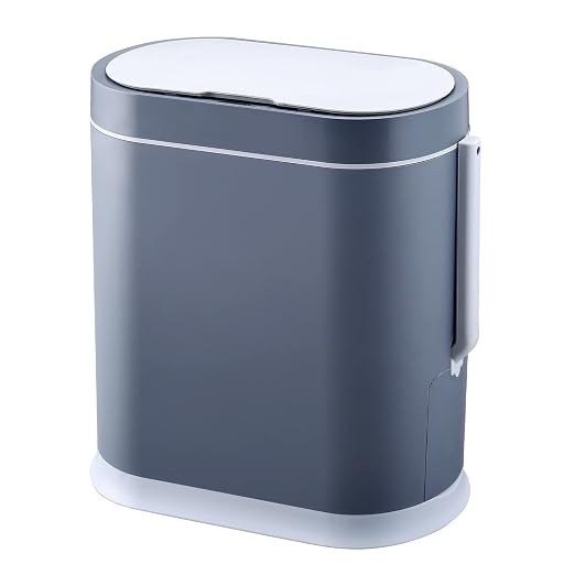 Bathroom Trash Can with Toilet Brush, 2.5 Gallon, Motion Sensor, Grey | Smart Garbage can with lid, Automatic Trash Bin, Waterproof Waste Bin, Bathroom Decor