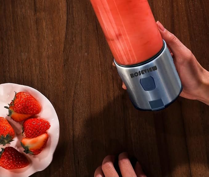 Portable Smoothie Blender ROSEVIEW Glass Cordless Mini Shakes Cup blend for smoothies USB rechargeable juicer 2 battery Handheld Personal travel Jet mixer (Black Steel) (BLKSteel)