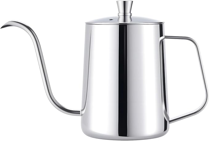PARACITY Pour Over Kettle, 20 oz Stainless Steel Camping Drip Coffee Pot | Long gooseneck spout controls flow for even brewing; the hanging-ear handle and lid suit coffee or tea at home or outdoors