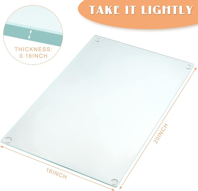 Glass Cutting Board 20''x16'' Large Tempered Glass Kitchen Counter Protector Clear Cutting Board for Countertop Durable Scratch Resistant Heat Proof for Bread Meat Veggies Kitchen Essential