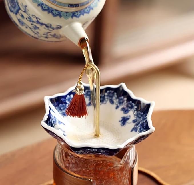 Umbrella Tea Strainer,Blue and White Porcelain Umbrella Shape Ceramic Tea Strainer,Tea Infuser for Loose Leaf Tea,Filter with Rotating Design for Coffee Brewing,Tea Accessories