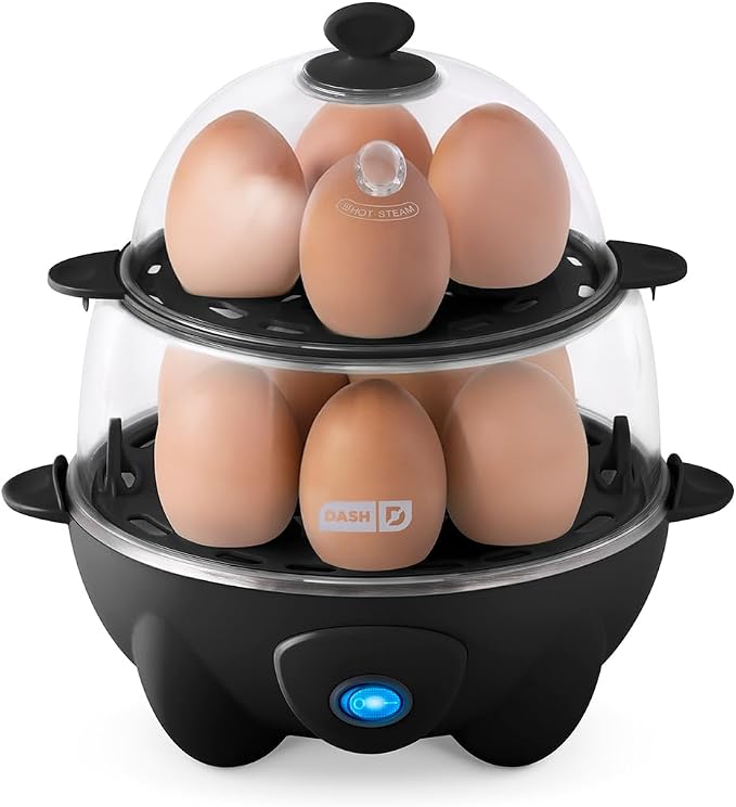 Dash Deluxe Egg Cooker, 12 Hard Boiled Eggs, Black | Electric Double Decker Egg Poacher, Steamer & Omelette Maker Machine, Soft or Poached Eggs, Auto Shut-Off, BPA-Free