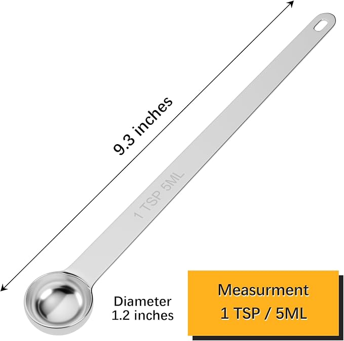 1PCS 1TSP(5ml) Extra Long Handle Measuring Spoon, 18/8 Stainless Steel | Food-Grade SS 304, Accurate, BPA-Free, Dishwasher Safe, Engraved Marking, Kitchen Essential