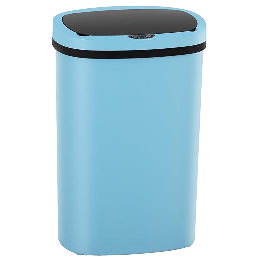 BestOffice | 13 Gallon Plastic Trash Can with Lid | Blue | Automatic Touchless Garbage Can | Odor Control | Modern Oval Design | Easy to Clean | For Kitchen, Bathroom, Office or Home