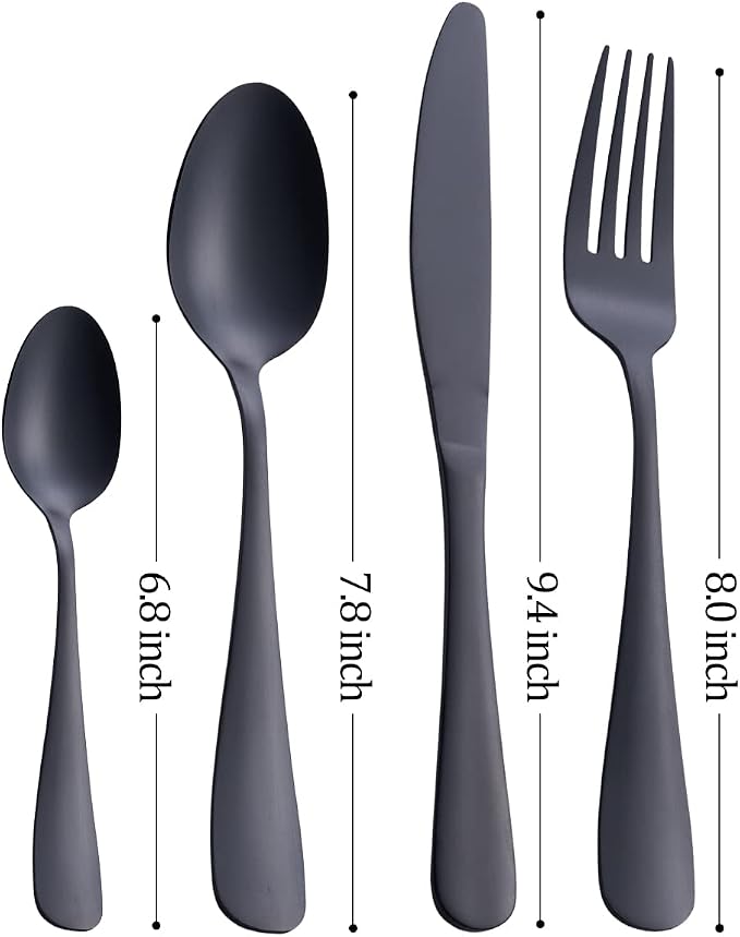 GoGeiLi Matte Black Silverware Set, 24-Piece Stainless Steel Satin Finish Flatware Cutlery Set, Service for 6, Dishwasher Safe