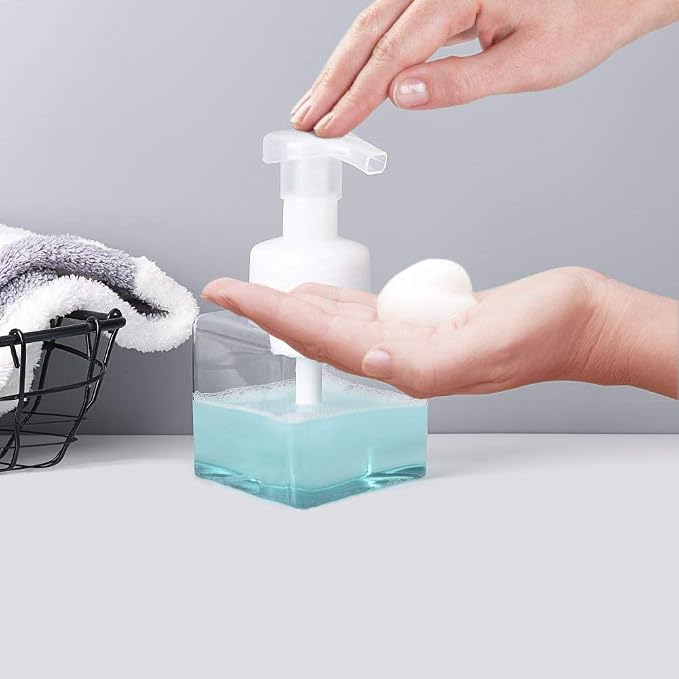 Foaming Soap Dispenser, 9oz Plastic Refillable Pump Bottle, 2 Pack, Clear | Hand Dispenser for Liquid Soap, Shampoo & Body Wash – Saves Soap with Rich Foam, Reusable, Easy to Refill, BPA-Free