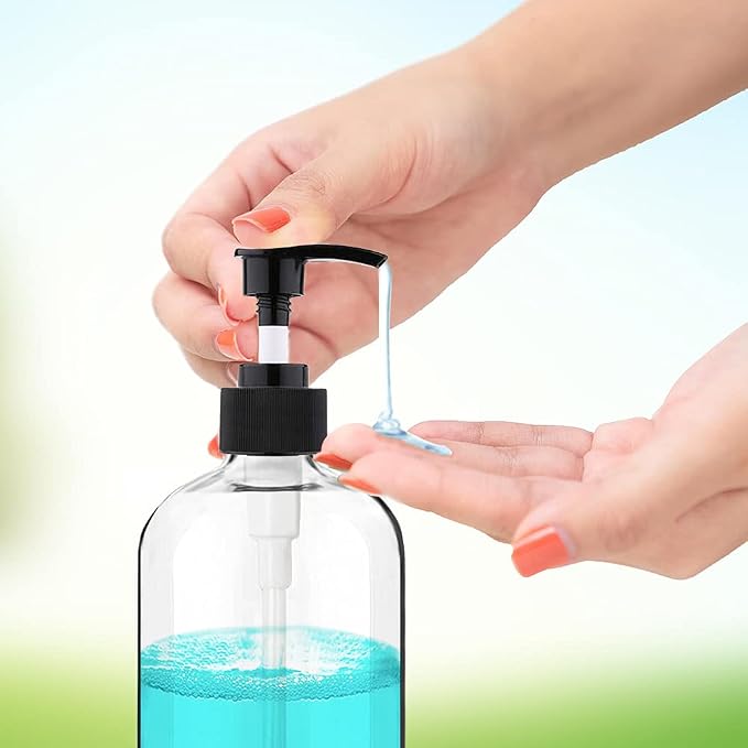 Clear Soap Dispenser with Rust Proof Pump, Waterproof Labels (1 Pack,16.9 Oz), Plastic Hand Soap Dish Soap Dispenser for Kitchen Bathroom