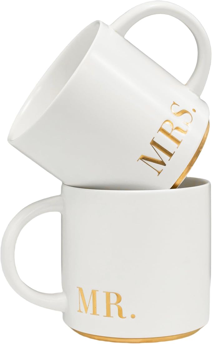COLLECTIVE HOME Mr. & Mrs. Ceramic Coffee Mug Set, 15oz, 2-Piece | Luxury Wedding Gift for Couples, Elegant Coffee Cups for Newlyweds, Anniversary & Engagement Gift, Gift Box Set