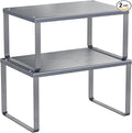 Simple Trending Cabinet Organizer Shelf, Set of 2 Kitchen Counter Shelves, Kitchen Storage, Stackable, Expandable, Metal Spice Rack for Cupboard, Bathroom, Desk, Pantry, Silver