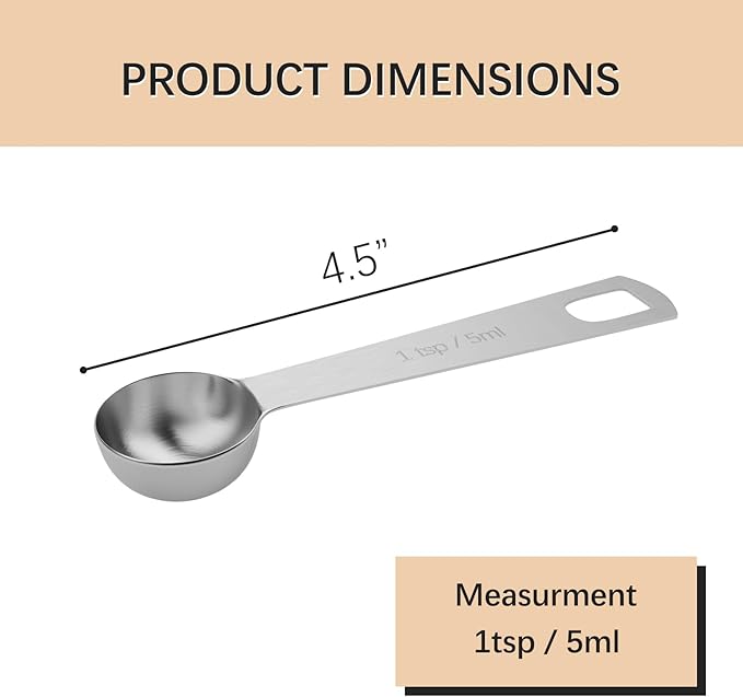 2PCS 1tsp(1/3tbsp, 5ml) Measuring Spoon, Stainless Steel Teaspoon | High Precision, Food-Grade, ‌Rust-Free, Dishwasher-Safe, Easy-Read Markings, Multi-Purpose, Sturdy & Durable