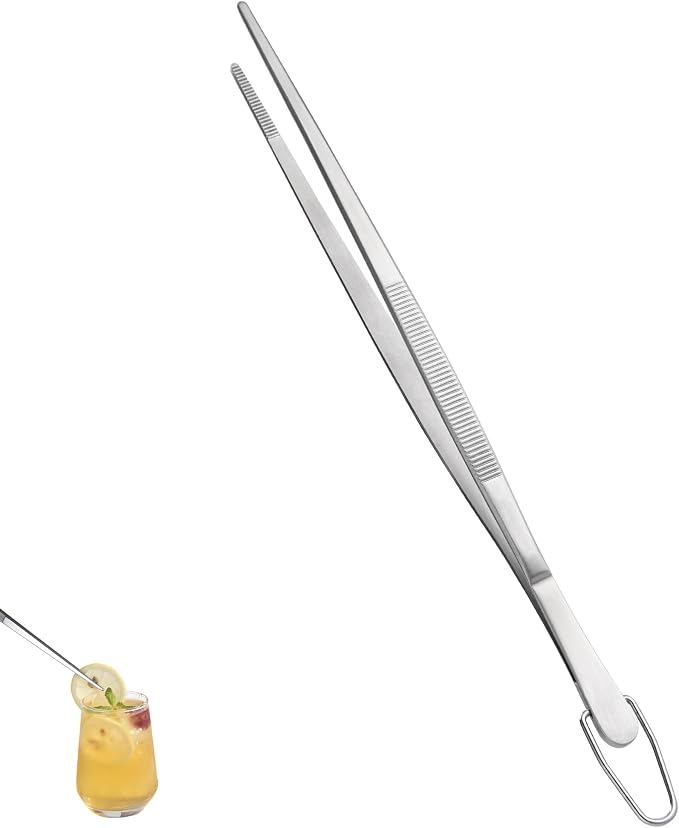 U-Taste Kitchen Cooking Tweezer, 18/8 Stainless Steel Tong, 10"/Pointed Tip | Food-Grade Metal Food Tong with Non-Slip Tips, Professional Chef Tweezers for Plating Serving Grilling Frying Cooking Baking