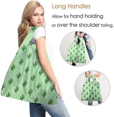 BeeGreen Geometry Reusable Grocery Bags Bulk 6 Packs X-Large, Reusable Shopping Bags Foldable for Groceries, Vegetables, Fruits Watertight Bulk Tote Bags (Cactus Rainbow Polka Dot Red Rose）