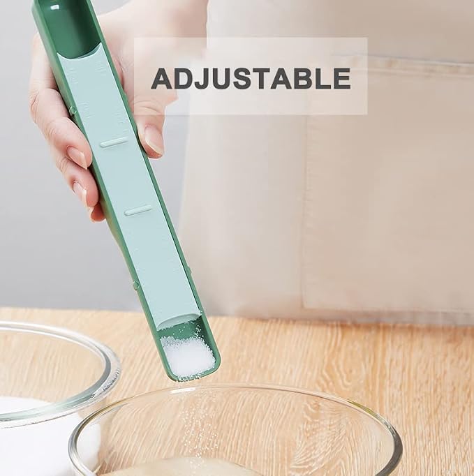 11-Pc Measuring Cups and Spoons Set, Stackable with Lids, Green | 1 adjustable spoon and 1 lid, 9 stackable cups and spoons, BPA-free and dishwasher safe, perfect for cooking and baking