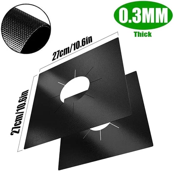 Stove Burner Covers - Gas Stove Protector, Black 0.3mm Double Thickness, Reusable, Non Stick, Easy to Clean Liners for Kitchen. Stove top Covers Gas Burners BPA Free,Can Cut to fit any Stove(10 Packs)