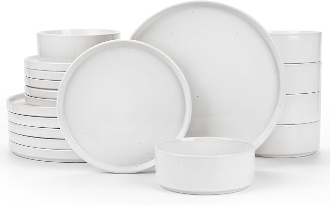 Famiware Nebula Plates and Bowls, 18-Piece Dinnerware Set, White | Stoneware Dish Set for 6, Dishwasher and Microwave Safe, Chip and Scratch Resistant