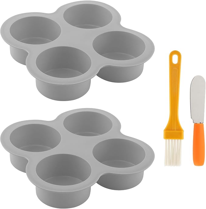 2 Pack Silicone Egg Bite Molds with 1 Spatula & 1 Brush, 4 Cups Silicone Air Fryer Baking Pan Non-Stick for Egg Bites, Cupcake, Tart, Frittata, Quiche, Muffins, Cornbread