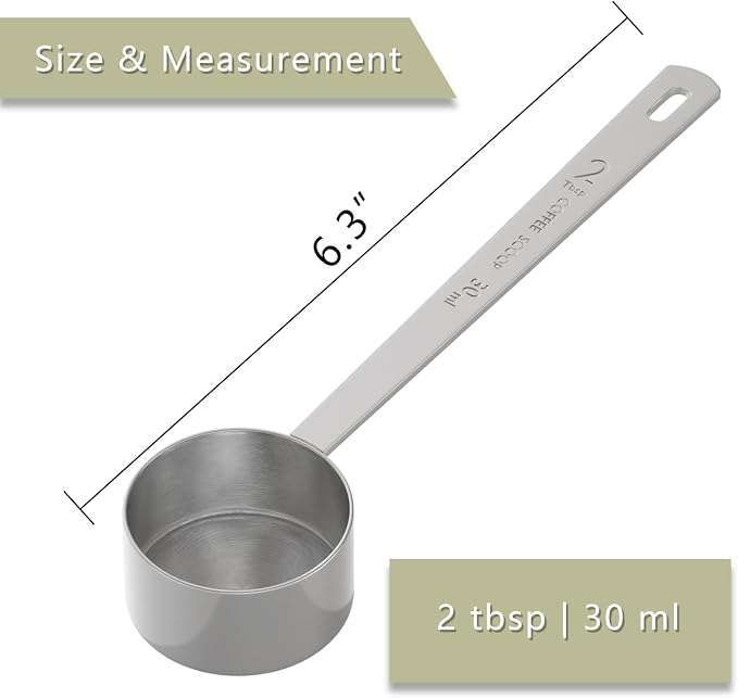 1PCS Long Handle Coffee Scoop, 2Tbsp(30ml) Measuring Spoon | 6.3" Length, Food-Grade Stainless Steel, Accurate Measurement, Dishwasher-Safe, Engraved Marking, Coffee Ritual Essential
