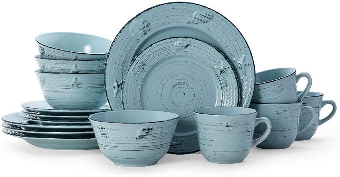 Pfaltzgraff Trellis Coastal 16-Piece Dinnerware Set, teal