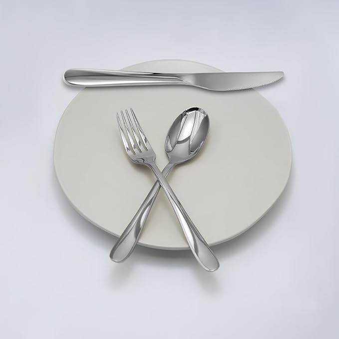 Stainless Steel 18PCS Dinner Set combo with 6 Dinner Knives, 6 Dinner Forks, 6 Dinner Spoons，Silverware Set for Home, Kitchen and Restaurant, Mirror Polished& Dishwasher Safe