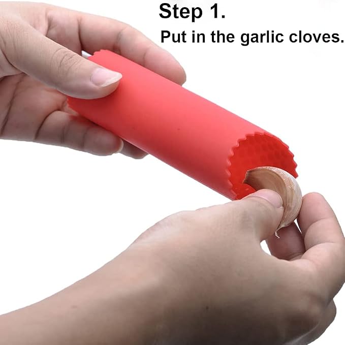 2 Set Silicone Garlic Peeler Easy Roller Tube Useful Garlic Odorfree Kitchen Tool (Red,Yellow)