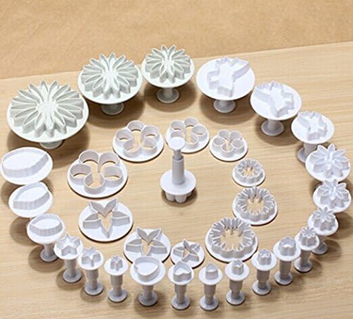 33 Pcs Fondant Cake Cookie Plunger Cutter Sugarcraft Plunger Mold | Flower Leaf Butterfly Heart Shape Decorating Mold DIY Tools