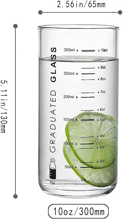 Cup With Measurements for Drinking,10 OZ Drinking Glass With Measurements for Milk,Juice,Milkshake, Vegetable, Coffee, Ice Cream,for Elderly, Beginners, Weight Loss