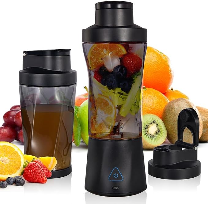 Personal Blender Wireless 24oz Cordless Mini 360 Watt Portable Blender-for Smoothies Freshly Squeezed Juices 6000mAh Self Cleaning and BPA Free Portable Juicer with 6 Sharp Blade Carbon Black