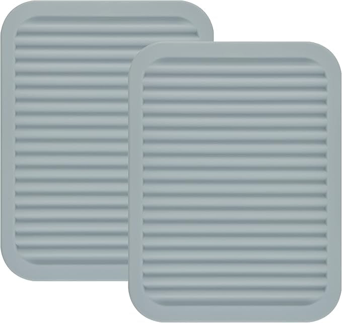 Silicone Trivets Mats for Hot Dishes and Hot Pots, Hot Pads for Countertops, Tables, Pot Holders, Spoon Rest Small Drying Mats Set of 2 Many Colors for Your Choose (Light Grey)