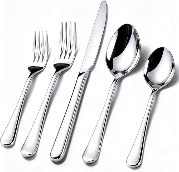 40-Pieces Silverware Set for 8, Heavy Duty Stainless Steel Flatware Set, Food-Grade Fork and Knife Set, Mirror Finish Cutlery Utensils Set for Home Kitchen Restaurant，Wedding, Party，Dishwasher Safe