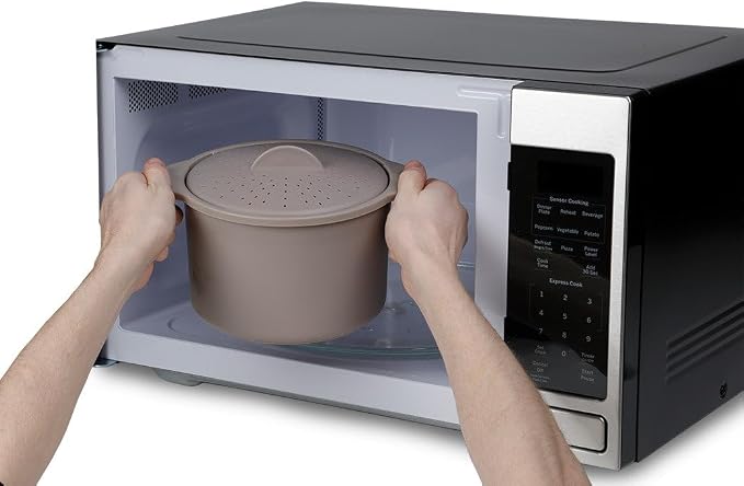 Microwave Rice & Grain Cooker, Locking Lid | Easy Cook Container, Heat-Resistant Handles, Includes Measuring Cup & Mixing Paddle, Cooks Veggies & More
