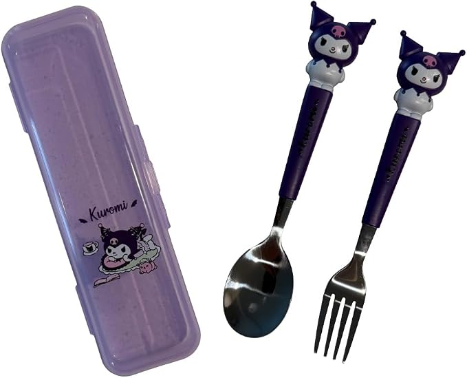 Stainless Steel Cutlery Tableware Flatware Silverware 3 Piece Set Portable Reusable Travel Cute Kawaii Anime Cartoon Dog Bunny for Boys and Girls (Purpleromi)