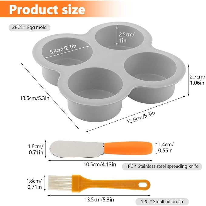2 Pack Silicone Egg Bite Molds with 1 Spatula & 1 Brush, 4 Cups Silicone Air Fryer Baking Pan Non-Stick for Egg Bites, Cupcake, Tart, Frittata, Quiche, Muffins, Cornbread