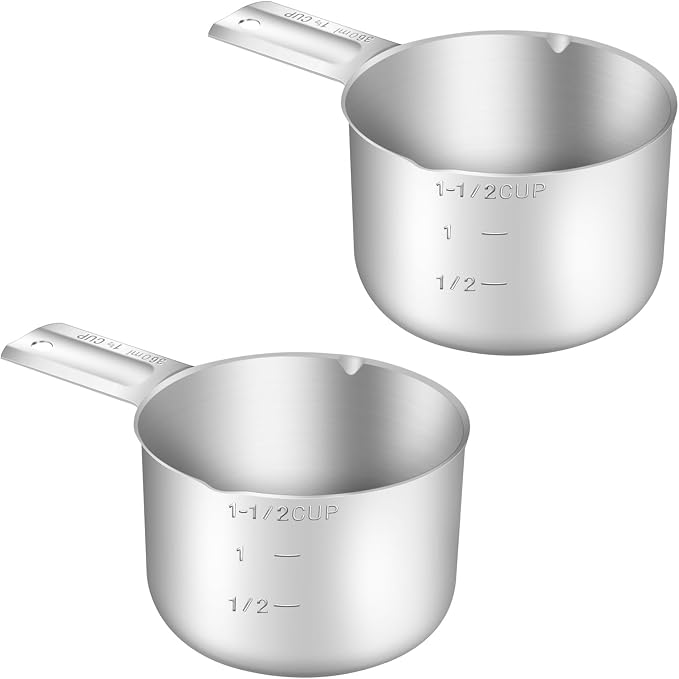 2PCS 1-1/2CUP(360ml) Measuring Cup, 18/8 Stainless Steel Measure Scoop | High Precision, Food-Grade 304 SS, ‌Rust-Free, Dishwasher-Safe, Easy-Read Markings, Multi-Purpose, Sturdy & Durable