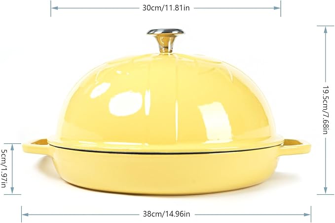 HAWOK Cast Iron Bread Oven with Cloche Lid, Dia. 11.8inch/30cm, Sourdough Baking Pan Enameled Yellow