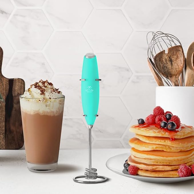 Zulay Powerful Milk Frother for Coffee with Upgraded Titanium Motor - Handheld Electric Whisk, Milk Foamer, Mini Mixer & Coffee Blender for Frappe, Latte, Matcha, No Stand - Pristine Teal