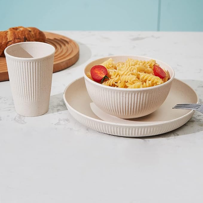 18pcs Wheat Straw Dinnerware Sets HXYPN Unbreakable Reusable Dinnerware Set | Kitchen Cups Plates and Bowls Sets Dishwasher Microwave Safe Plates