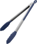 U-Taste Kitchen Tong for Cooking, 600ºF Heat-Resistant, 12in/Midnight Blue | Large Tongs for Serving Food, Big Rubber Tong for Grill/BBQ, Silicone Tips & 18/8 Stainless Steel Handle, Smooth Locking