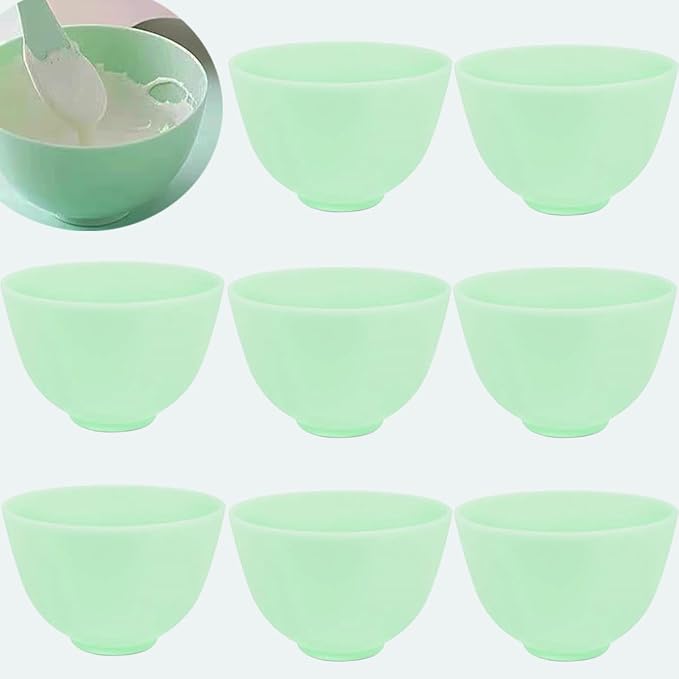 8 Pack Green Silicone Face Mask Mixing Bowl Set, Reusable for Spa | Organizes treatment blends, lightweight construction, heat resistant and easy to clean, suited to skincare rooms and routines