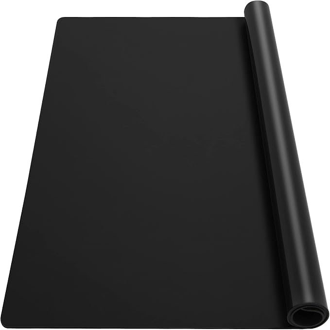 Ewen 39.4x23.5in 2mm Heat Resistant Silicone Mat, Extra Large Thick Placemat for Kitchen Counter, Workbench Countertop Protector Mat Hot Pads for Coffee Maker Bar Crafts Glass Top Stove Cover Black