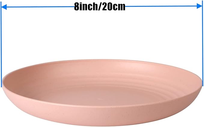 CAMBUY Wheat Straw Plates 8 Pack 8 Inch Reusable Large Dinner Plate Set | Unbreakable Lightweight Dishwasher & Microwave Safe Daily Use Dinner Dishes for Kitchen Outdoor Camping
