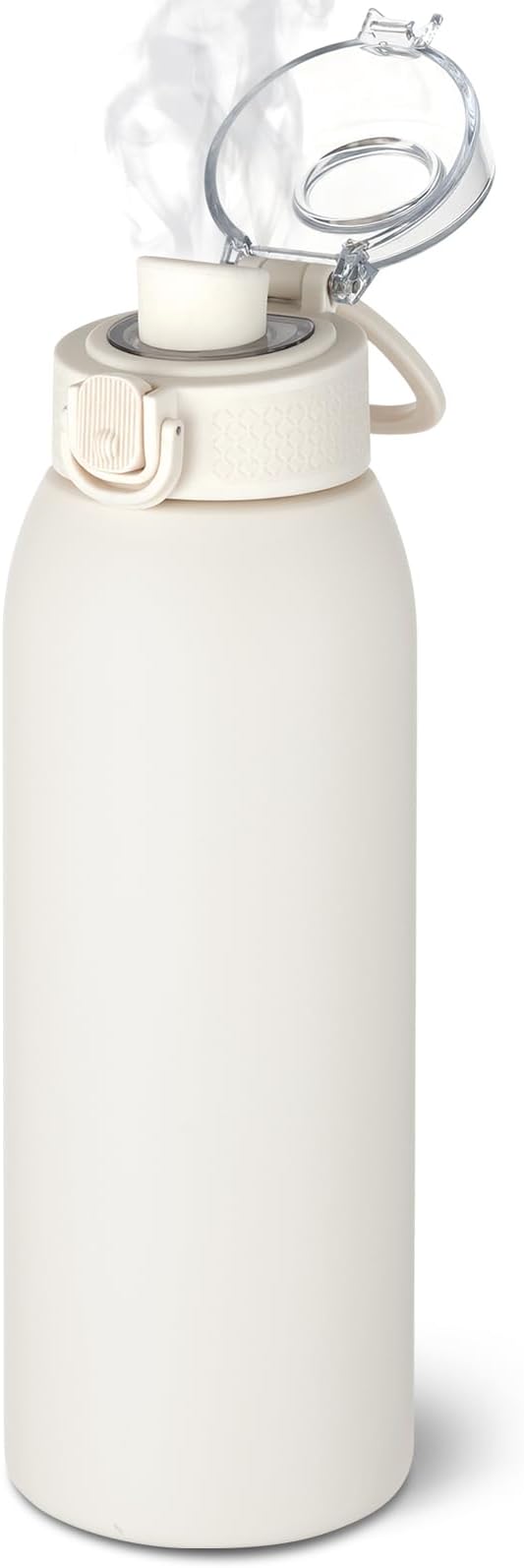 Insulated Water Bottle 24 oz with Dustproof Lid, Carry Handle & Tea Infuser, BPA-Free & Leakproof, Stainless Steel Water Bottles Ideal for Fitness, Hiking, Office & Outdoor Use (Beige)