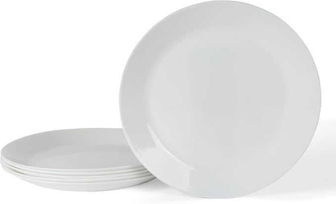 Martha Stewart Opalton Dinner Plates 6-Piece 10-Inch Plate Set – Chip and Break Resistant Opal Glass Plates - White